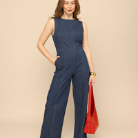 Denim Boatneck Jumpsuit