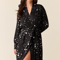 Meadow Cloud Jersey Classic Short Robe in Black Stars