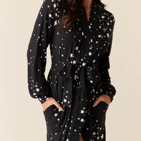 Skyler Cloud Jersey Banded Long Robe in Black Stars