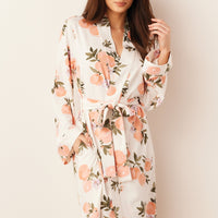 Meadow Cloud Jersey Classic Short Robe in Peaches & Cream