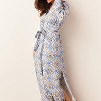 Skyler Cloud Jersey Banded Long Robe in Villeroy