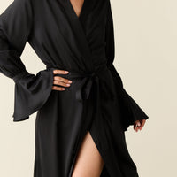 Juliette Luxe Satin Cuff Robe in Black